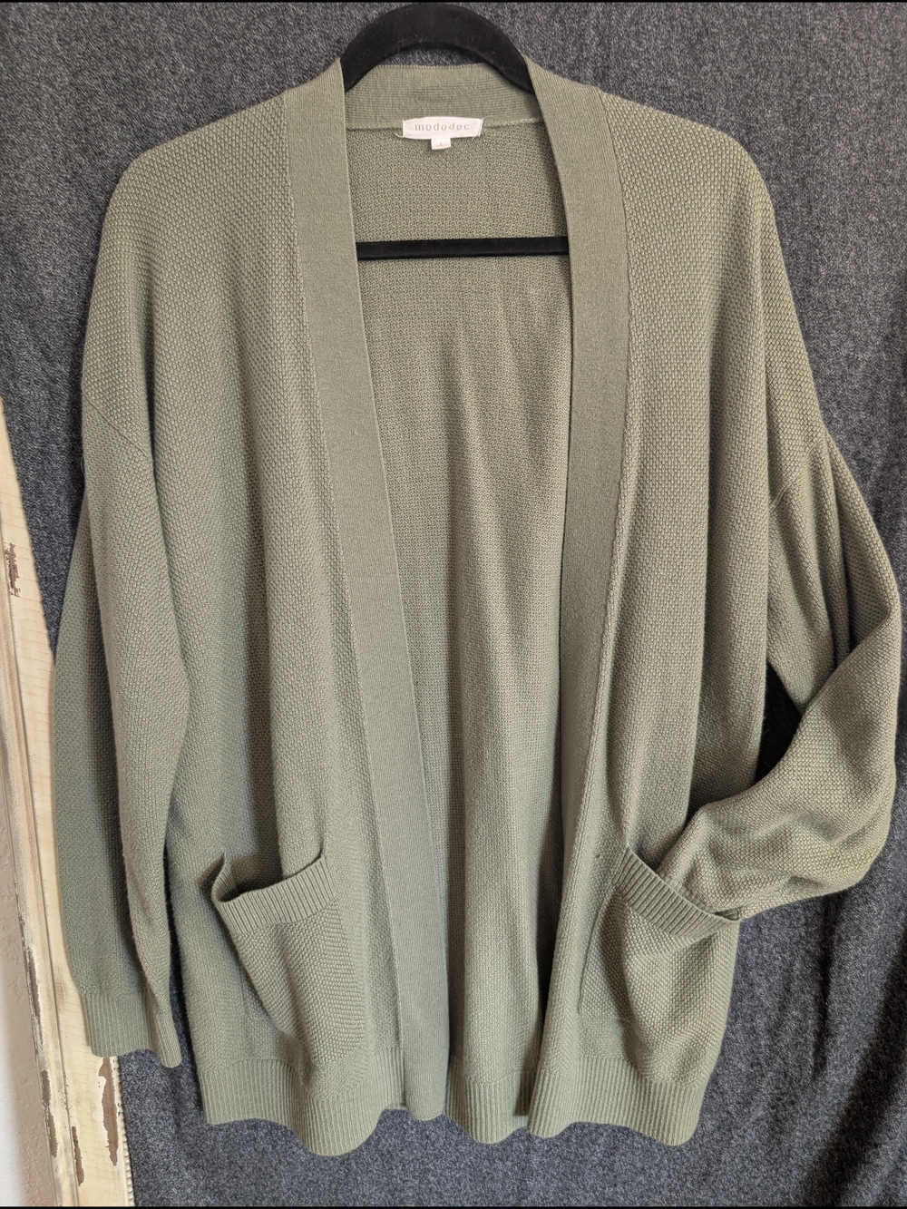 Mododoc Olive Green Open-Front Pocket Cardigan